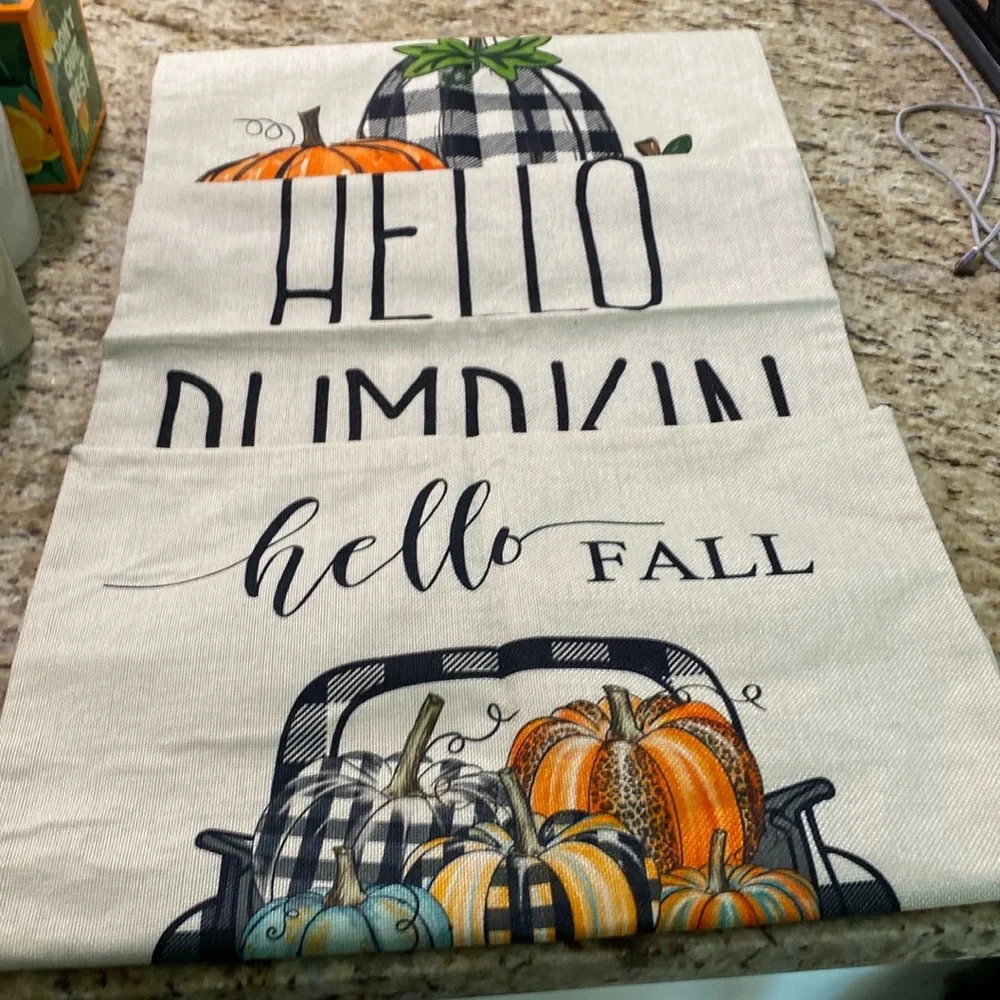 New 3 Pc Set Farmhouse Cottagecore Fall Pumpkin Square Pillow Covers